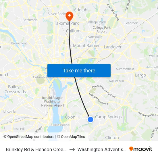 Brinkley Rd & Henson Creek Apartments to Washington Adventist University map