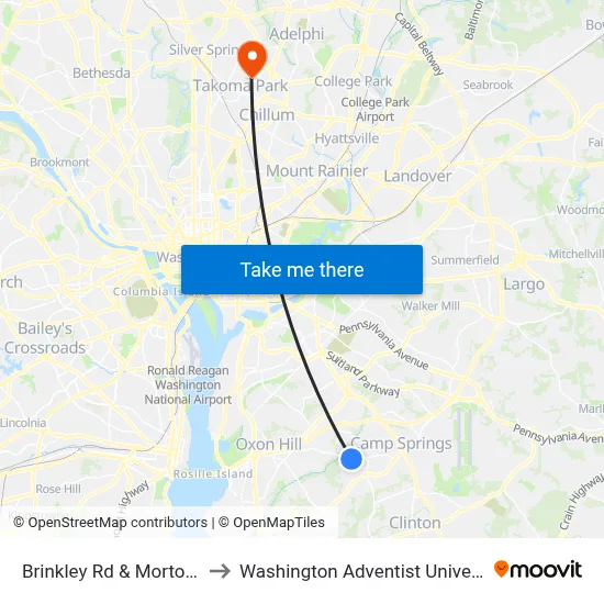 Brinkley Rd & Morton Pl to Washington Adventist University map