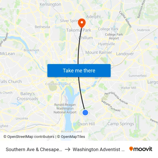 Southern Ave & Chesapeake St Se to Washington Adventist University map