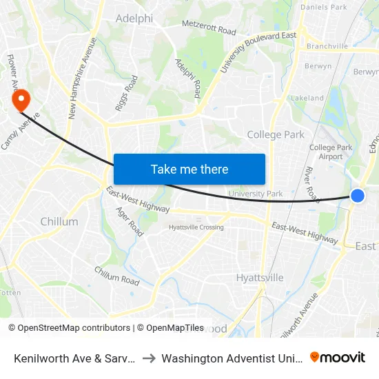 Kenilworth Ave & Sarvis Ave to Washington Adventist University map