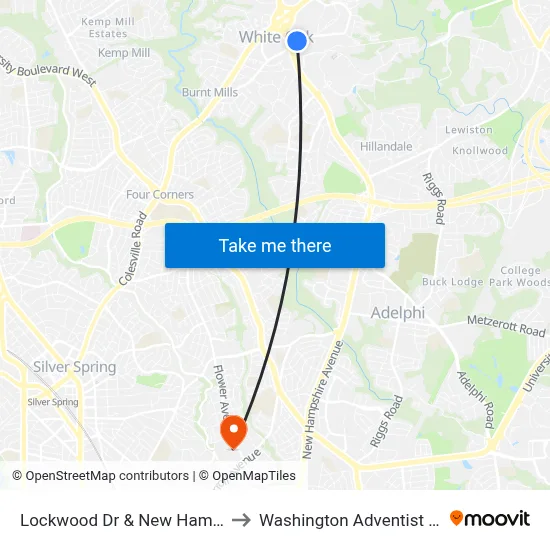 Lockwood Dr & New Hampshire Ave to Washington Adventist University map