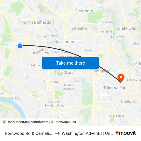 Fernwood Rd & Camalier Bldg to Washington Adventist University map
