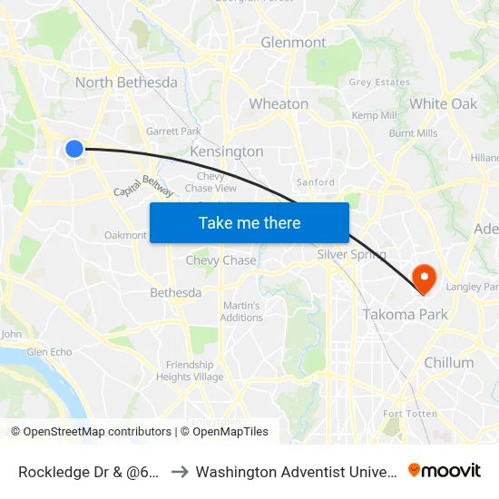 Rockledge Dr & @6600 to Washington Adventist University map
