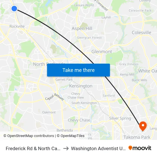 Frederick Rd & North Campus Dr to Washington Adventist University map