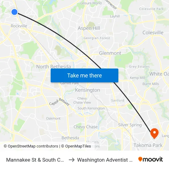 Mannakee St & South Campus Dr to Washington Adventist University map