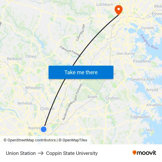 Union Station to Coppin State University map
