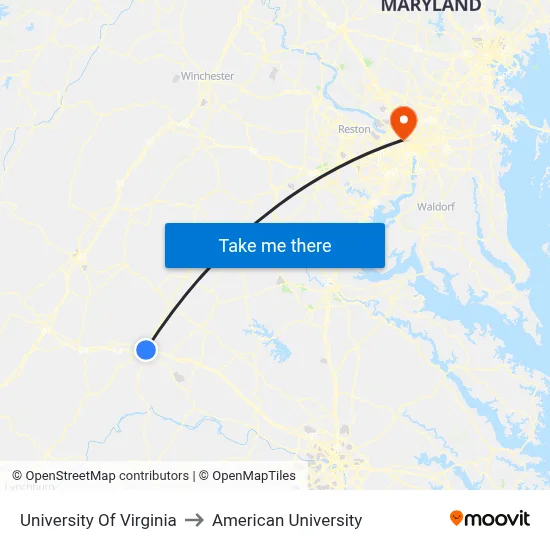 University Of Virginia to American University map