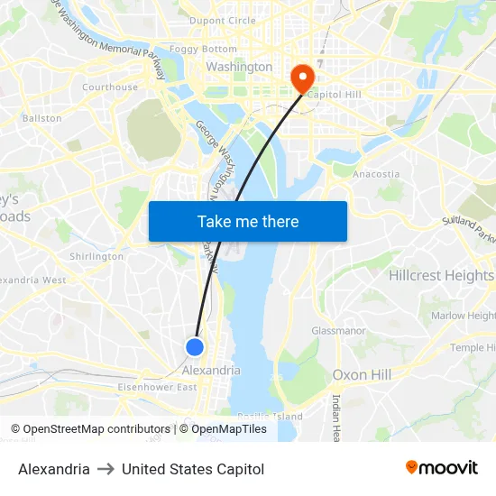 Alexandria to United States Capitol map
