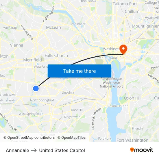 Annandale to United States Capitol map