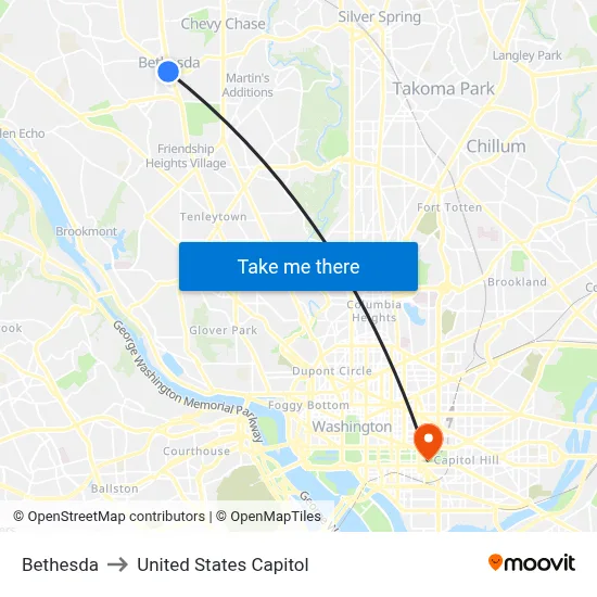 Bethesda to United States Capitol map