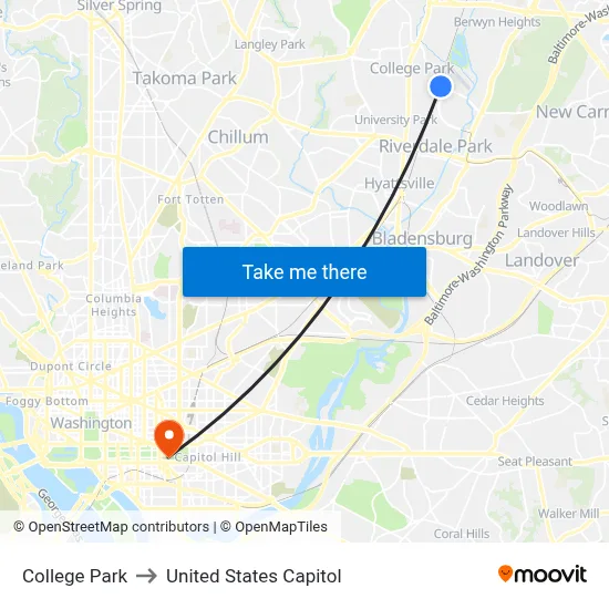 College Park to United States Capitol map