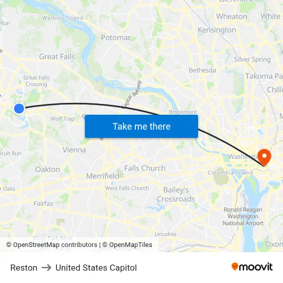 Reston to United States Capitol map