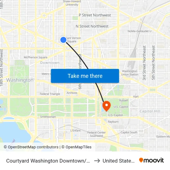 Courtyard Washington Downtown/Convention Center to United States Capitol map