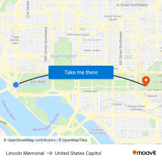 Lincoln Memorial to United States Capitol map