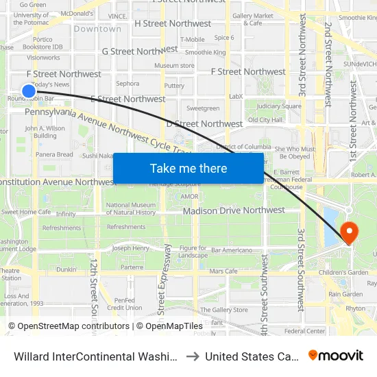 Willard InterContinental Washington to United States Capitol map