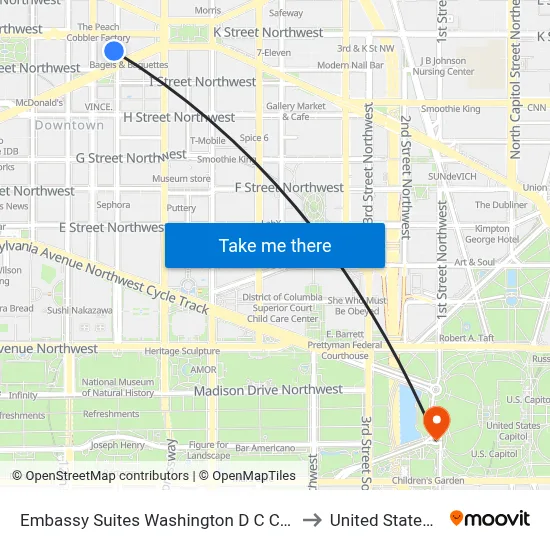 Embassy Suites Washington D C Convention Center to United States Capitol map