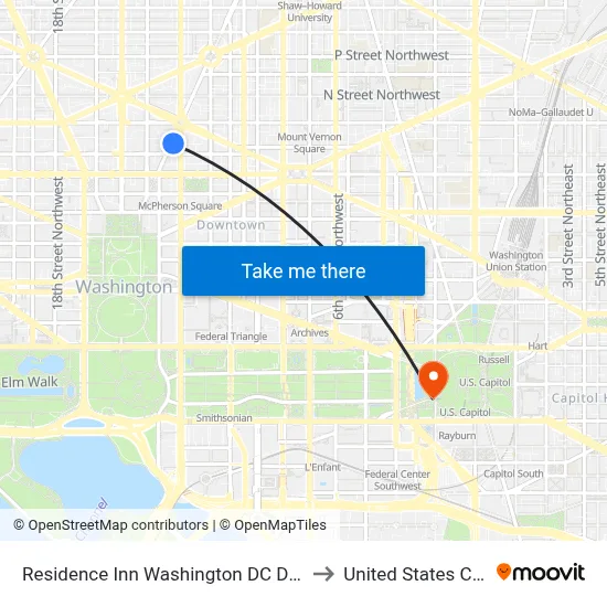 Residence Inn Washington DC Downtown to United States Capitol map