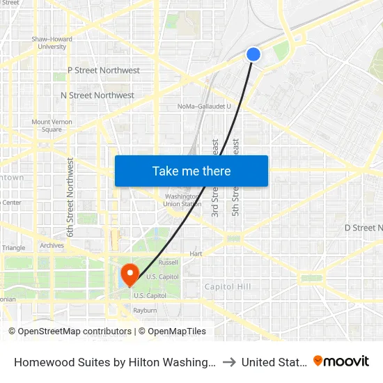 Homewood Suites by Hilton Washington DC NoMa Union Station to United States Capitol map