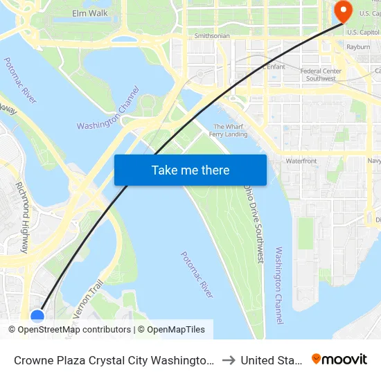 Crowne Plaza Crystal City Washington D C an IHG Hotel Arlington to United States Capitol map