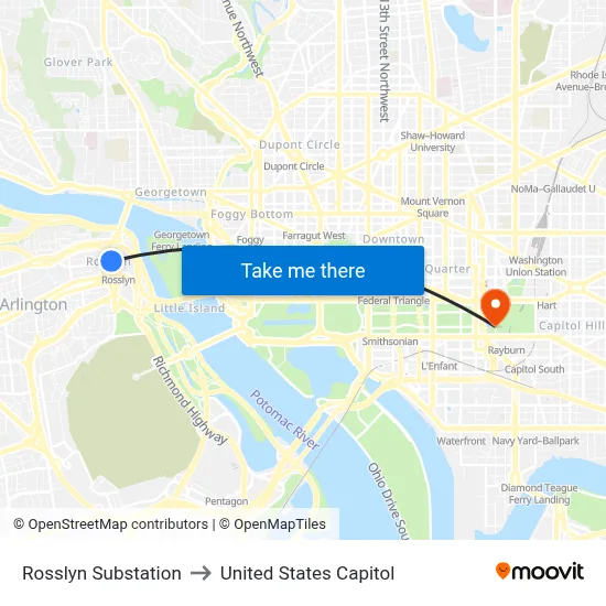 Rosslyn Substation to United States Capitol map