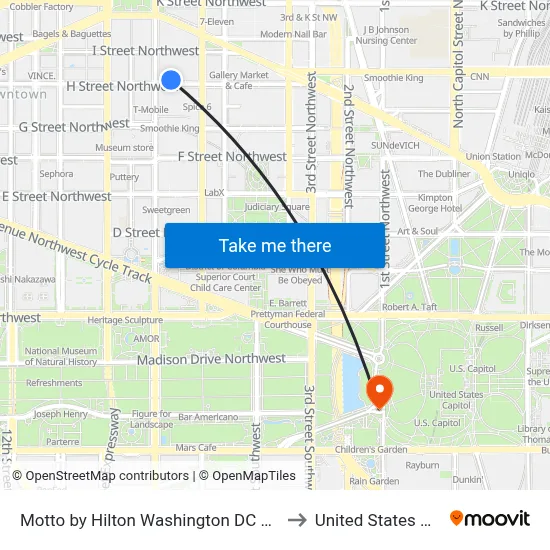 Motto by Hilton Washington DC City Center to United States Capitol map