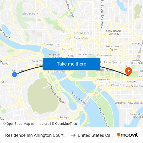 Residence Inn Arlington Courthouse to United States Capitol map
