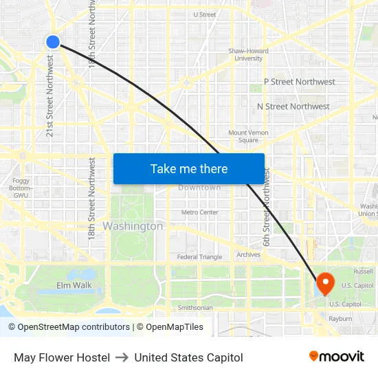 May Flower Hostel to United States Capitol map