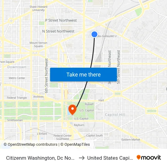 Citizenm Washington, Dc Noma to United States Capitol map