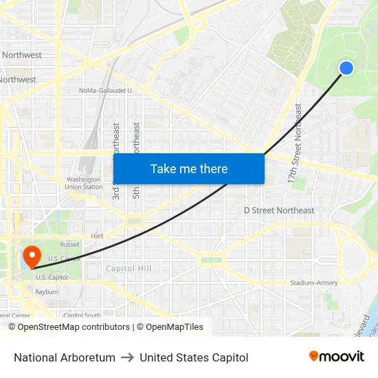 National Arboretum to United States Capitol map
