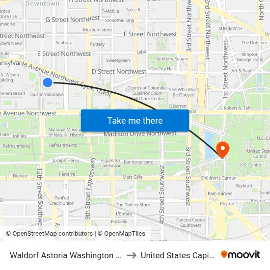 Waldorf Astoria Washington Dc to United States Capitol map