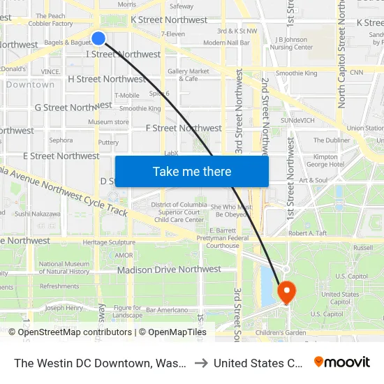 The Westin DC Downtown, Washington to United States Capitol map