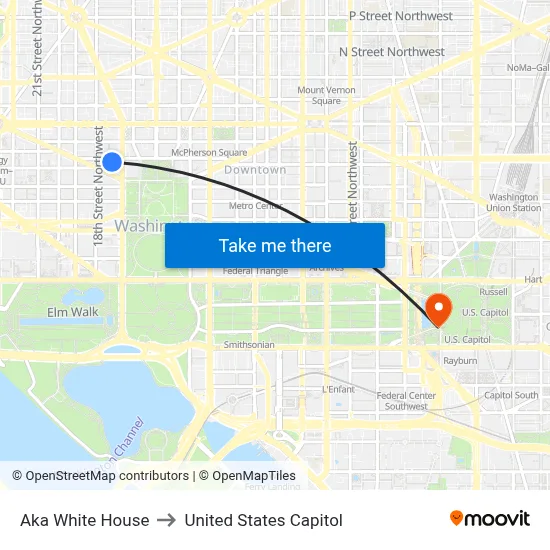 Aka White House to United States Capitol map