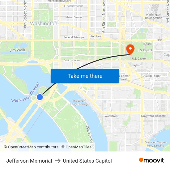 Jefferson Memorial to United States Capitol map