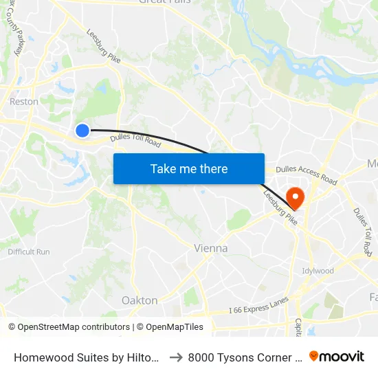 Homewood Suites by Hilton Reston to 8000 Tysons Corner Center map