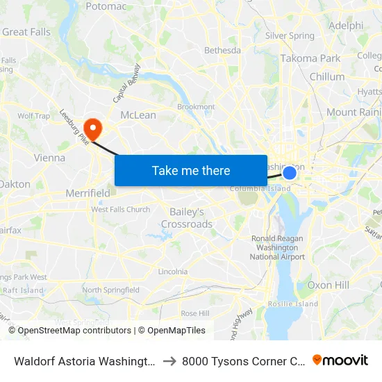 Waldorf Astoria Washington Dc to 8000 Tysons Corner Center map