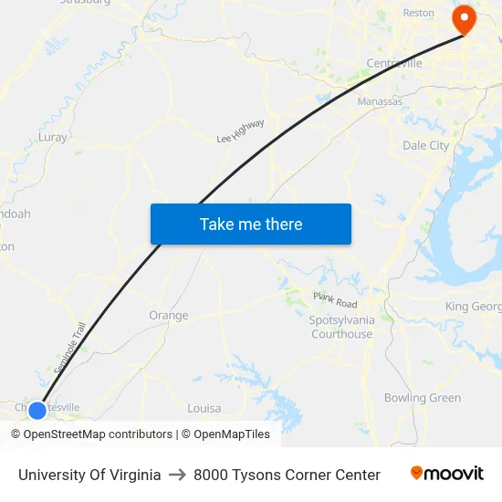 University Of Virginia to 8000 Tysons Corner Center map