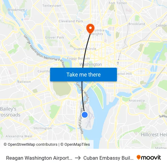 Reagan Washington Airport DCA to Cuban Embassy Building map