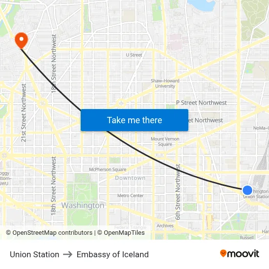 Union Station to Embassy of Iceland map
