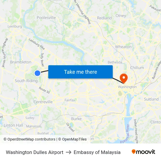 Washington Dulles Airport to Embassy of Malaysia map