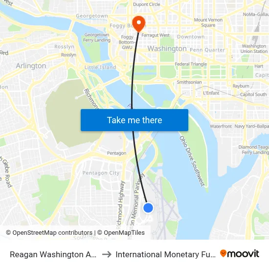 Reagan Washington Airport DCA to International Monetary Fund Building map