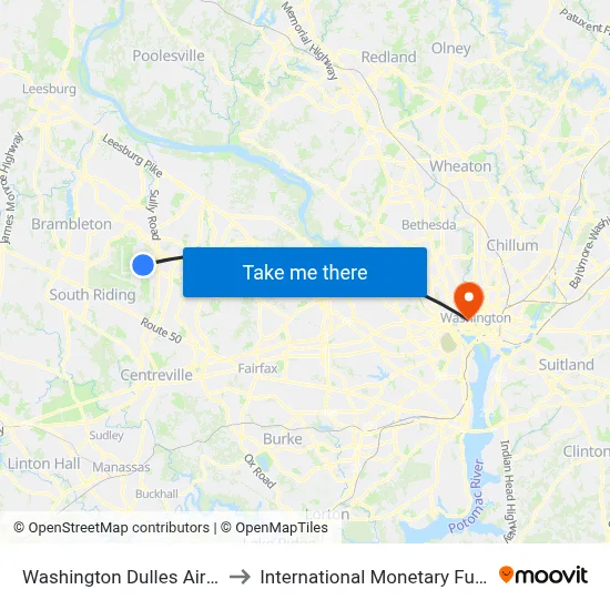 Washington Dulles Airport (IAD) to International Monetary Fund Building map
