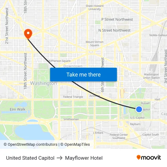 United Stated Capitol to Mayflower Hotel map