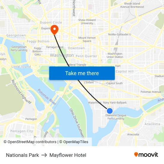 Nationals Park to Mayflower Hotel map