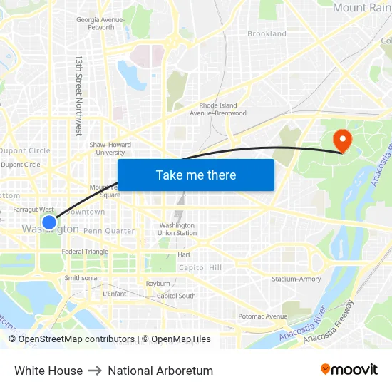White House to National Arboretum map