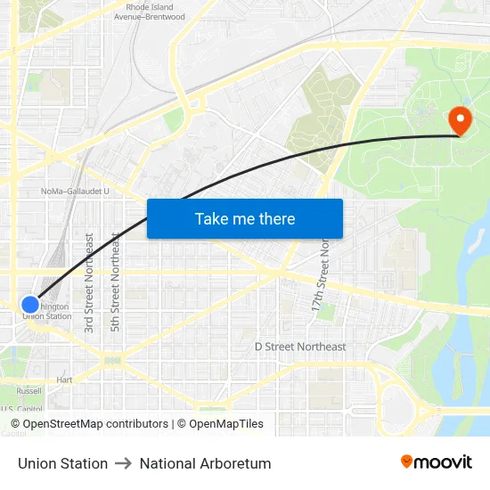 Union Station to National Arboretum map