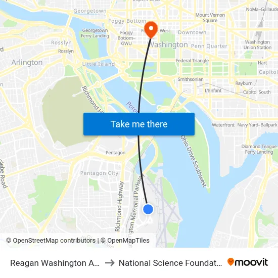 Reagan Washington Airport DCA to National Science Foundation Building map
