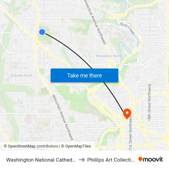 Washington National Cathedral to Phillips Art Collection map