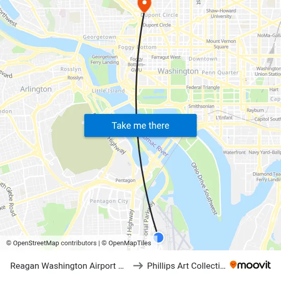 Reagan Washington Airport DCA to Phillips Art Collection map