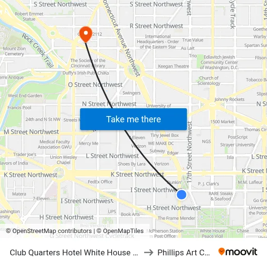 Club Quarters Hotel White House Washington DC to Phillips Art Collection map
