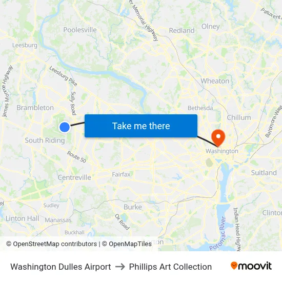 Washington Dulles Airport to Phillips Art Collection map